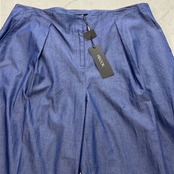 Misook NEW Zip Fly Wide Leg Pants Womens Large x 33" Blue Cotton Pockets Pleated - Picture 6 of 14